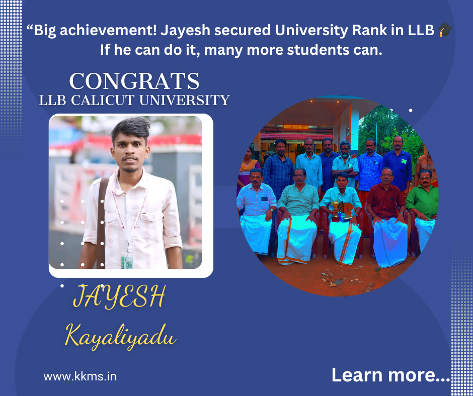 Congrats LLB Rank Holder in kayaliyade Unit